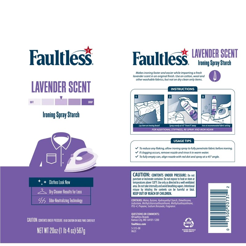Faultless Lavender Scent Laundry Ironing Spray Starch , 20 oz