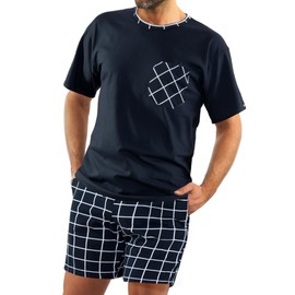 sesto senso Men's Short Cotton Pyjamas Summer Short Sleeve, Dark Blue - 2024-01, XXL