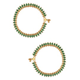 I Jewels Tobilleras ajustables con tachuelas de piedra de Bollywood chapado en oro para niñas y mujeres (A050G)