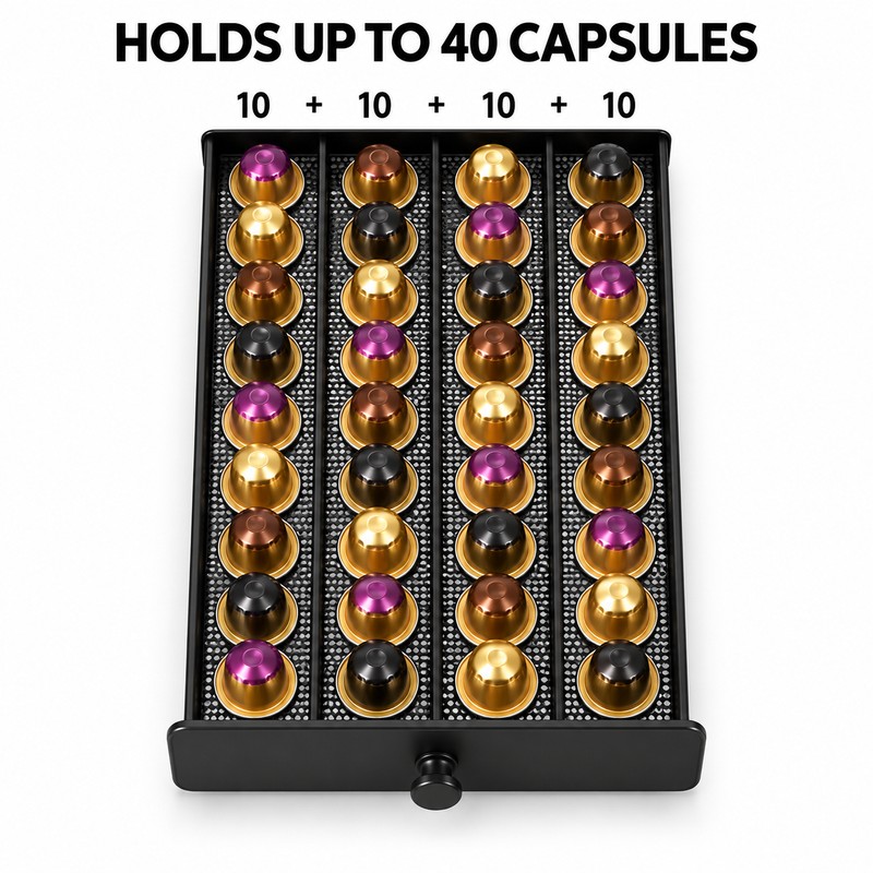 40-Pod Coffee Capsule Storage Drawer for Nespresso OriginalLine, Metal Countertop