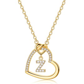 LIHELEI Women Heart Initial Necklaces, 925 Silver Heart Initial Necklaces for Teen Girls Women, Dainty Letter Necklace for Women Kids Girls Women's Jewellery Gifts - Z(Gold)