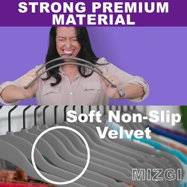 MIZGI Premium Velvet Hangers (50 Pack) Heavy Duty - Non Slip Felt Hangers - Velvet Suit Hanger Gray - Black Coated Hooks,Space Saving Clothes Hanger
