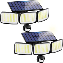 AIXPI Solar Lights Outdoor 240 LED 3000mAh Motion Sensor Flood Lights IP65 Waterproof Security Lights for Outside 270° Wide Angle Wall Lights Black 2Pack