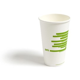 Perk Compostable Paper Hot Cup, 16 Oz., White/Green (PK56221)