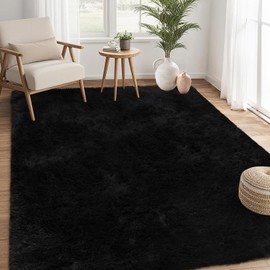Garvee Large Shag Rug 6x9 Living Room Bedroom Area Rug Non Slip Ultra Soft Modern Solid Color Nursery Throw Carpet Cozy Plush Fuzzy Faux Fur Rug for Boys Girls Kids Room Home Decor Dorm, Black