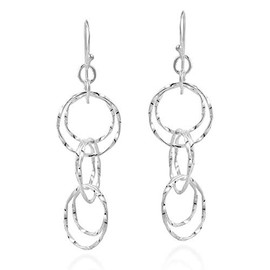 AeraVida Mystical Comet Multiple Twist Circles .925 Sterling Silver Dangle Earrings, Sterling Silver