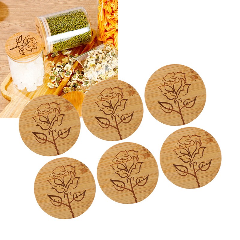 6Pcs Jar Wood Lid Set Easy to Clean Storage Jar