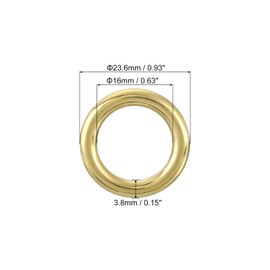 QUARKZMAN 1 x O-Ring Buckle 16 mm / 0.63 inches, Seamless Welded Brass Circle 3.8 mm Thickness for Luggage Straps, Crafts, DIY Decoration, Gold