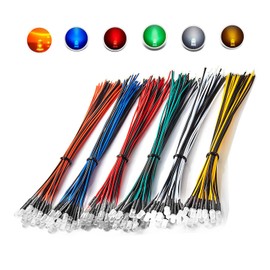 HUAZIZ 90 Pieces 12 V Pre-Wired Transparent LED Light Emitting Diodes Assortment Kit 12 Volt 5 mm Round Head LED Diode Light Emitting Diode Set 6 Colours White/Red/Yellow/Green/Blue/Orange (15 Pieces