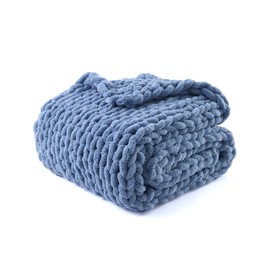 YnM Chunky Throw Blanket, Medium-Weight, Hand Knitted with Chenille Yarn, Skin Friendly, Ventilated and Breathable, Machine Washable, Home Décor Piece for Couch Sofa and Bed (Chambray Blue 30x40 Inch)