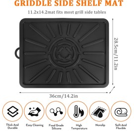 Silicone Grill Mat, Griddle Side Shelf Mat for Blackstone,Food Grade Baking Mats, Heat Resistant Grill Tools Mat Grill BBQ Caddy Utensils Holder for Outdoor Kitchen Cooking Countertop-2 Pack Black