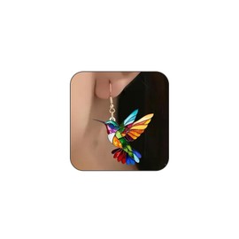 GlamRays Colourful Hummingbird Earrings, 2D Fashion Bird Hanging Earrings, Acrylic Animals Hanging Earrings for Women, Hummingbird Jewellery Gifts, multicoloured, L