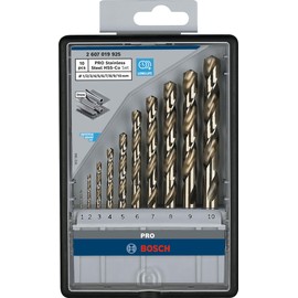 Bosch 10x PRO Stainless Steel HSS-Co Spiralbohrer-Set (für Stahl, Edelstahl, Ø 1,0, 2,0, 3,0, 4,0, 5,0, 6,0, 7,0, 8,0, 9,0, 10,0 mm, Professional Zubehör Bohrmaschine/Schrauber)