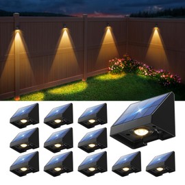 12 Pack Decorative Solar Powered Fence Lights Outdoor Waterproof with Warm White LED Spot Lens, for Outside Wall, Deck, Patio, Yard, Rail, Garage, Pool, Designed for Enhanced Security, Easy Install