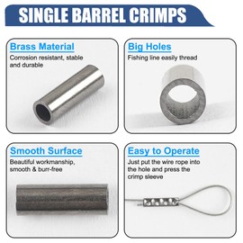 100pcs Fishing Crimp Sleeves Single Barrel Crimp Sleeves Brass Copper Crimping Sleeve Tubes Fishing Line Connector Fishing Wire Leader Rigs Rigging Tackle