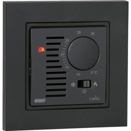 VEMER VE789401 CELO INT Heating Thermostat with Rotary Knob, Room Thermostat for Underfloor Heating, Thermostat with Mounting on Flush-Mounted Box, Power Supply 230 V, Grey/White