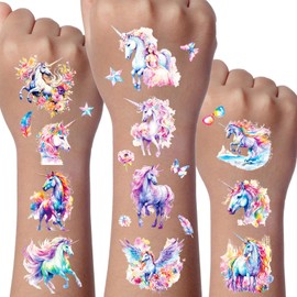 Unicorn Glitter Tattoo Set Children, 12 Sheets Unicorn Fake Tattoos for Children, Unicorn Gifts for Girls, Unicorn Tattoos Glitter Happiness Game for Children, Unicorn Tattoos Decoration Children's