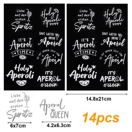 WUSJCOF 14 Stück Rub-On Sticker für Apero Spritz Gläser, Holy Aperoli Sprüche, Transferfolie, Geschenk für Aperolliebhaber
