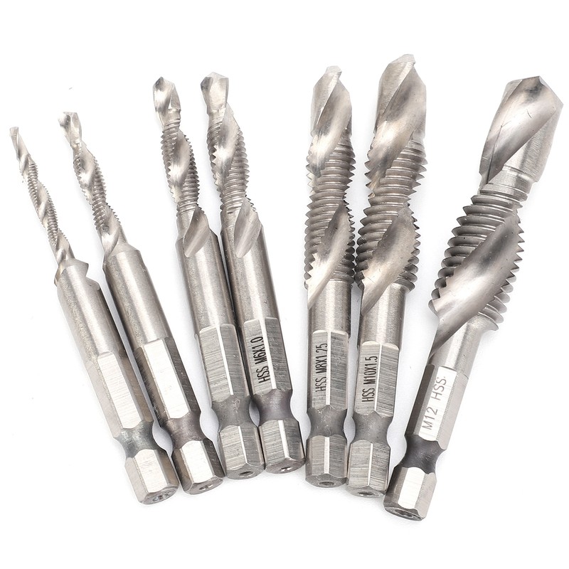 7Pcs Tap Set 1/4 Hex Shank Metric Drilling and Tapping