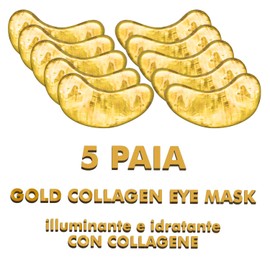 10 Pieces (5 Pairs) 24K Gold Collagen Eye Mask High Thickness Patch Dark Circles and Pockets, Anti-Wrinkle and Puffiness, Anti-Aging Effect, Brightening and Moisturizing