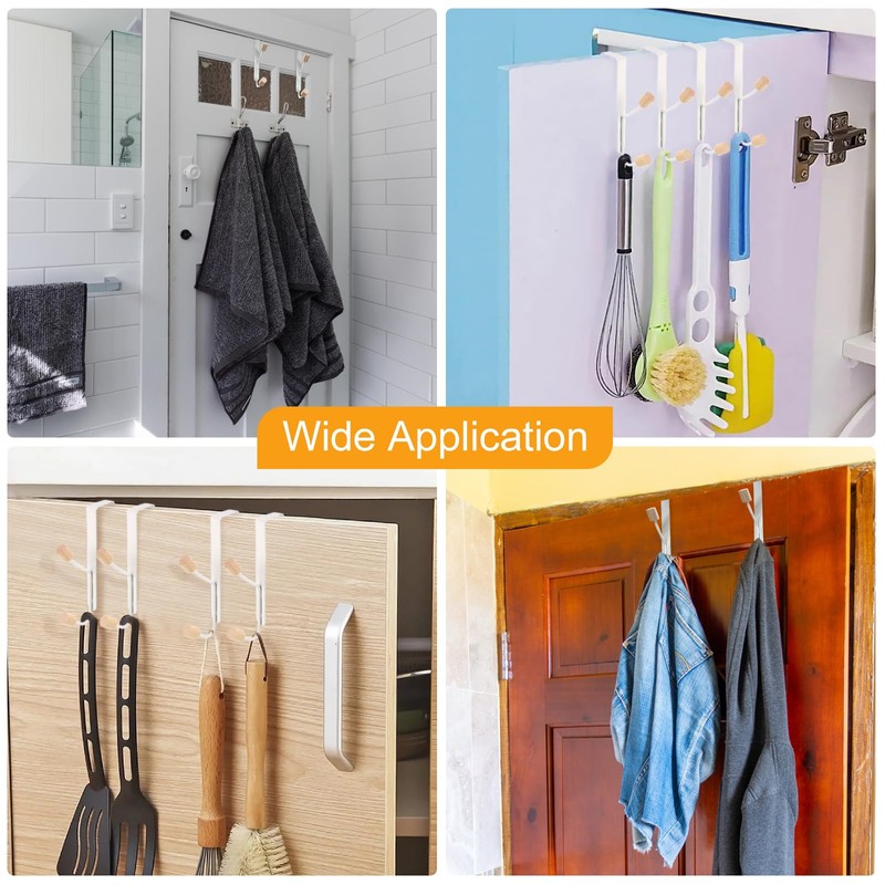 sourcing map Over The Door Hooks,3packs Double Hooks, Wooden Door