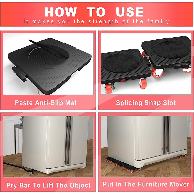 Heavy Furniture Lifter Mover Dolly Set, 360° Rotation 5-Wheel Dollies