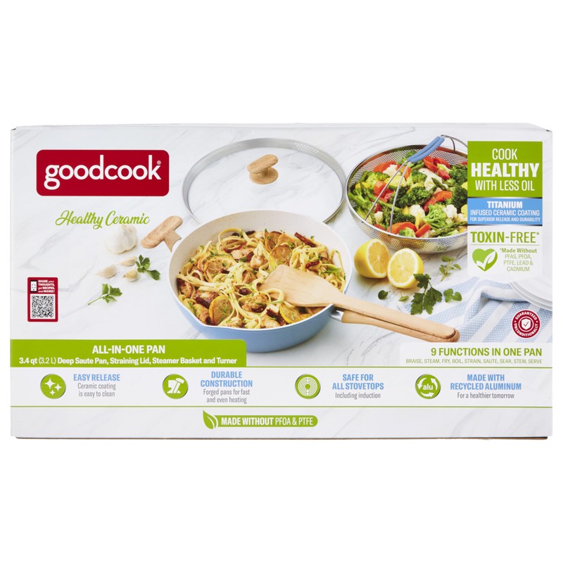 GoodCook Healthy Ceramic Titanium-infused All-in-One Pan with Tempered Glass Lid,