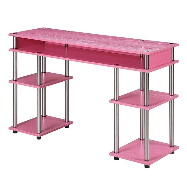 Convenience Concepts Designs2Go No Tools Student Shelves Desk, 47.25(L) x 15.75(W) x 30"(H), Pink
