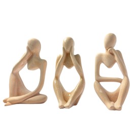 tsevdesno 3 Pcs Yellow Thinker Statue Living Room Decor,Sandstone Modern Decor Abstract Sculpture,Decorations for Home,Bedroom,Shelf,Office (Saffron Yellow)