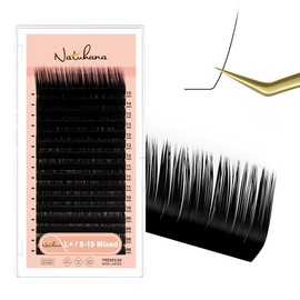 NATUHANA Classic Eyelash Extensions L Shaped Volume 0.12 L+ Curl Thickness 8-15mm,Matte Black Individual Eyelashes Tray Professional Supplies for Lash Techs(0.12-L+,8-15 Mix)