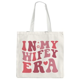 OTOUO Pink Wifey Canvas Tote Bag, In My Wifey Era Shoulder Bag, Reusable Tote Bag, Bridal Gifts for Wedding, Newly Engaged Gifts, Wedding Gifts for Women, White, 029-ZL-TTB-01