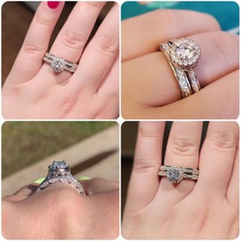 Newshe Wedding Rings Set for Him and Her Women Mens Tungsten Bands Round Cz 3Ct Sterling Silver 10&6