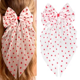 Doneace Valentine's Day Hair Bow Clips Valentines Hair Clips Red Love Heart Hair Barrettes Hair Bowknot Ribbon Alligator Hairgrips Clips Cute Hair Accessories for Women Girls Holiday Party Supplies