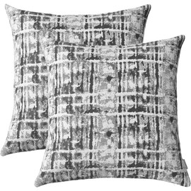 TIDWIACE Set of 2 Grey Cushion Covers 45 x 45, Decorative Linen Cushion Cover for Couch Sofa, Dots and Checkers Cushion Covers 45cm x 45cm, 18 inch, White Grey