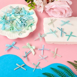 Elecrelive 50Pcs Mini Bows for Crafts, Mini Blue Green Bows Plaid Bows Tiny Christmas Bows Mixed Styles Small Ribbon Bow Ornaments for Christmas Tree Gift Wrapping Home Wedding Decoration