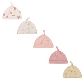 Ecojoy Newborn Baby 5 Hats and 5 Pairs Scratch-Resistant Mittens for Babies, Boys and Girls, Age 0-6 Months, 100% Cotton, Peach Hats