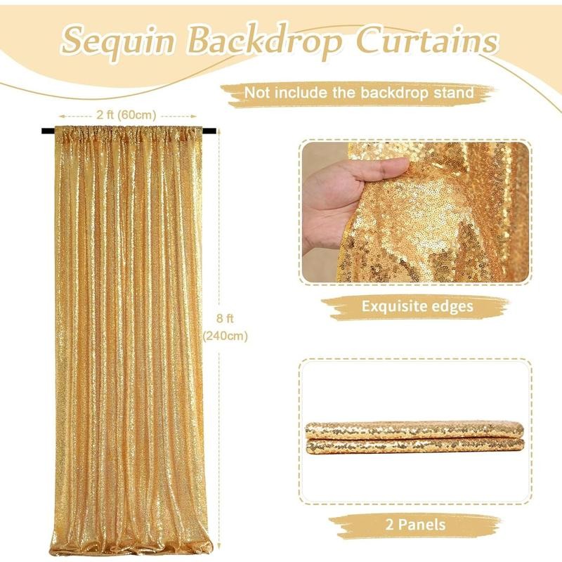 Gold Sequin Backdrop Curtain Panels Stage 2 Count 2FTx8FT Wedding