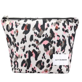 Savvy Harbor Makeup Bag Zipper Pouch Travel Cosmetic Organizer for Women, Elegant Roomy Cosmetic Bag for Women, Women Makeup Organizer and Travel Toiletry Bag for Women Gift (White Printed)