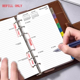 2026 Diary Refill Personal Size, 1 Week on 2 Pages, Tabs, Extra Password Notes Contact, Annual Monthly & Weekly Planner Inserts, 6 Hole, January-December, 100 GSM Thick Paper, 9.5x17.1cm