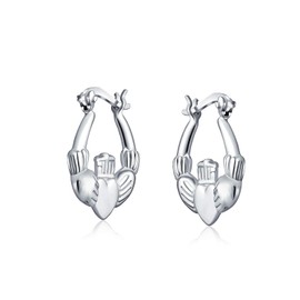 Bff Love Lightweight Sparkling Diamond-Cut Heart Celestial Irish Friendship Claddagh Hoop Earrings For Girlfriend For Teen .925 Sterling Silver Diameter .5, 7.5, 1 Inch, Sterling Silver