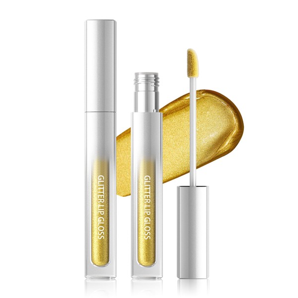 Glitter Lip Gloss Gold, Metallic Shimmer Liquid Lipstick 24 Hours
