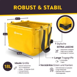 BERGTIGER® Folding Bowl Camping 18 L / 21 L with Extra Handle I Foldable Outdoor Washing Bowl & Sink I Washing Bowl Foldable for Washing I Robust Camping Accessories (Sun Yellow/Black - 18 Litres)