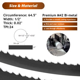 64-1/2 Inch Bandsaw Blades for Metal Cutting 24 TPI (5 Pack), Bi-Metal Bandsaw Blade for Wen 3970 Jet Harbor Freight Band Saw, 64.5" x 1/2" x 0.02"