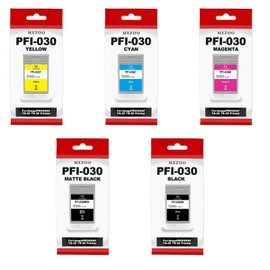 MEZOO PFI030 PFI-030 Ink Cartridge 55-ml High Yield Compatible PFI-030MBK PFI-030BK PFI-030C PFI-030M PFI-030Y Ink Replacement for imagePROGRAF TA-20 TA-30 TM-240 TM-340 Printer (5-Pack)