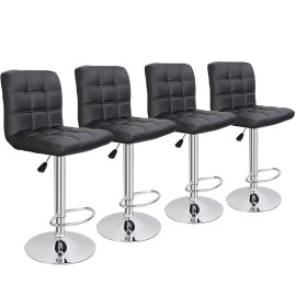 Segawe Adjustable Bar Stools PU Leather Modern Dinning Chair Set of 4 with Back