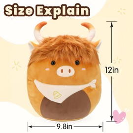 Yytoyshop Yytoyshop Highland Cows Plush Pillow Adorable Cow Stuffed Animal Plushies Toys Soft Fluffy Cow Plush Pillow for Birthdays Day