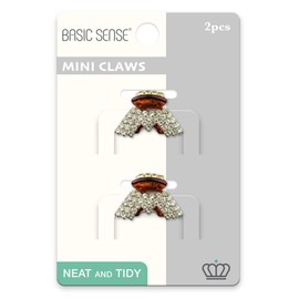 2 Pieces Shiny Mini Diamante Crystal Letter M 1.18inch -3cm Hair Claw Clips Clamp, Tortoise Brown