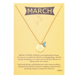 TGOLM March Birth Flower Birthstone Pendant Necklace for Women, Created-aquamarine Crystal Daffodil Charm Necklace Birthday Gift for Her