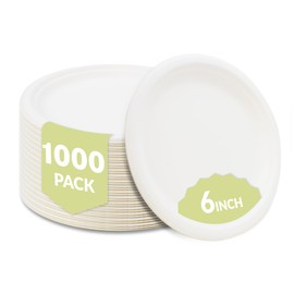 Klex Compostable 6" Sugarcane Plates (125-Pack) Disposable Eco-Friendly Biodegradable Sugarcane Bagasse Plate, Round, 6 Inch, 125 Count