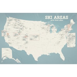 US Ski Resorts 24x36 Poster (Beige & Opal Blue | Bronze Frame)
